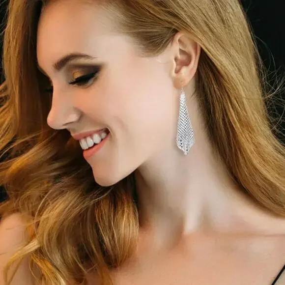 Metal Mesh Grid Earrings Silver - Picture 2 of 2